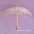 White Satin and Lace Wedding Umbrella with wooden crook handle parasol lace umbrella